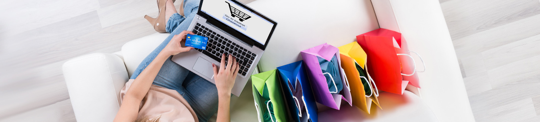 woman sitting on a couch buying online