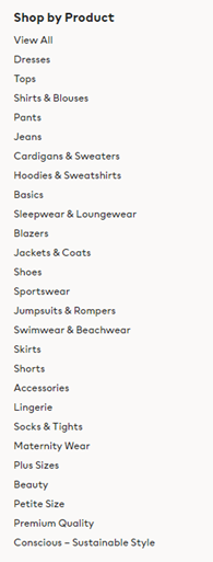shop by product H&M list