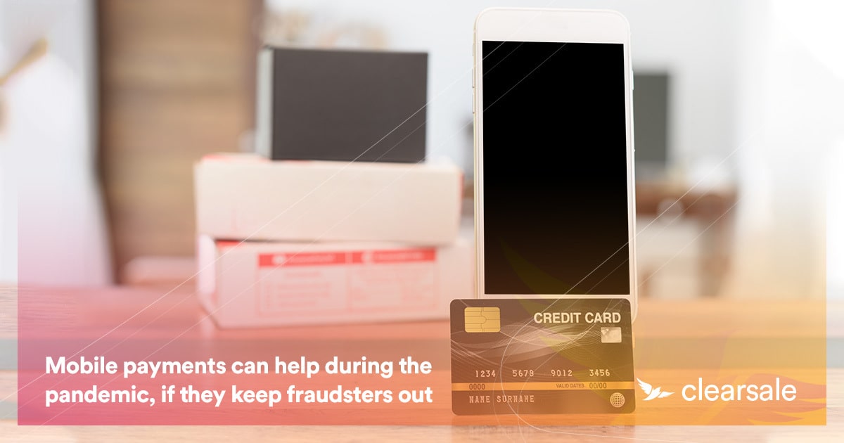 Image of a mobile device with a credit card in front of it and a text that says: 